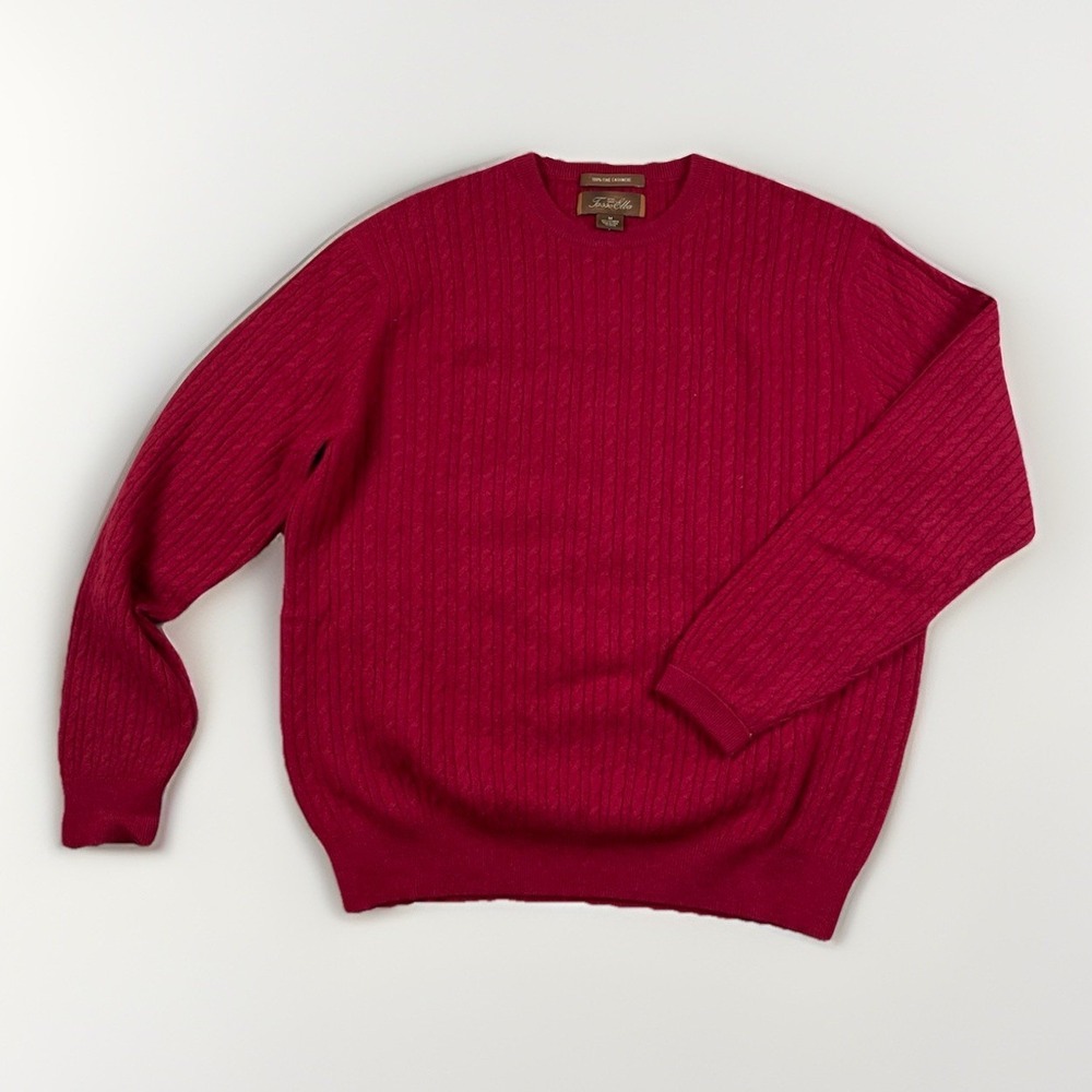 Tasso Elba Cashmere Sweater Men's Size Medium Red Cable Knit Classic